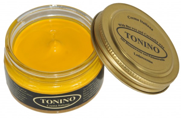 Yello Tonino leather cream in the glass. Care + protection.